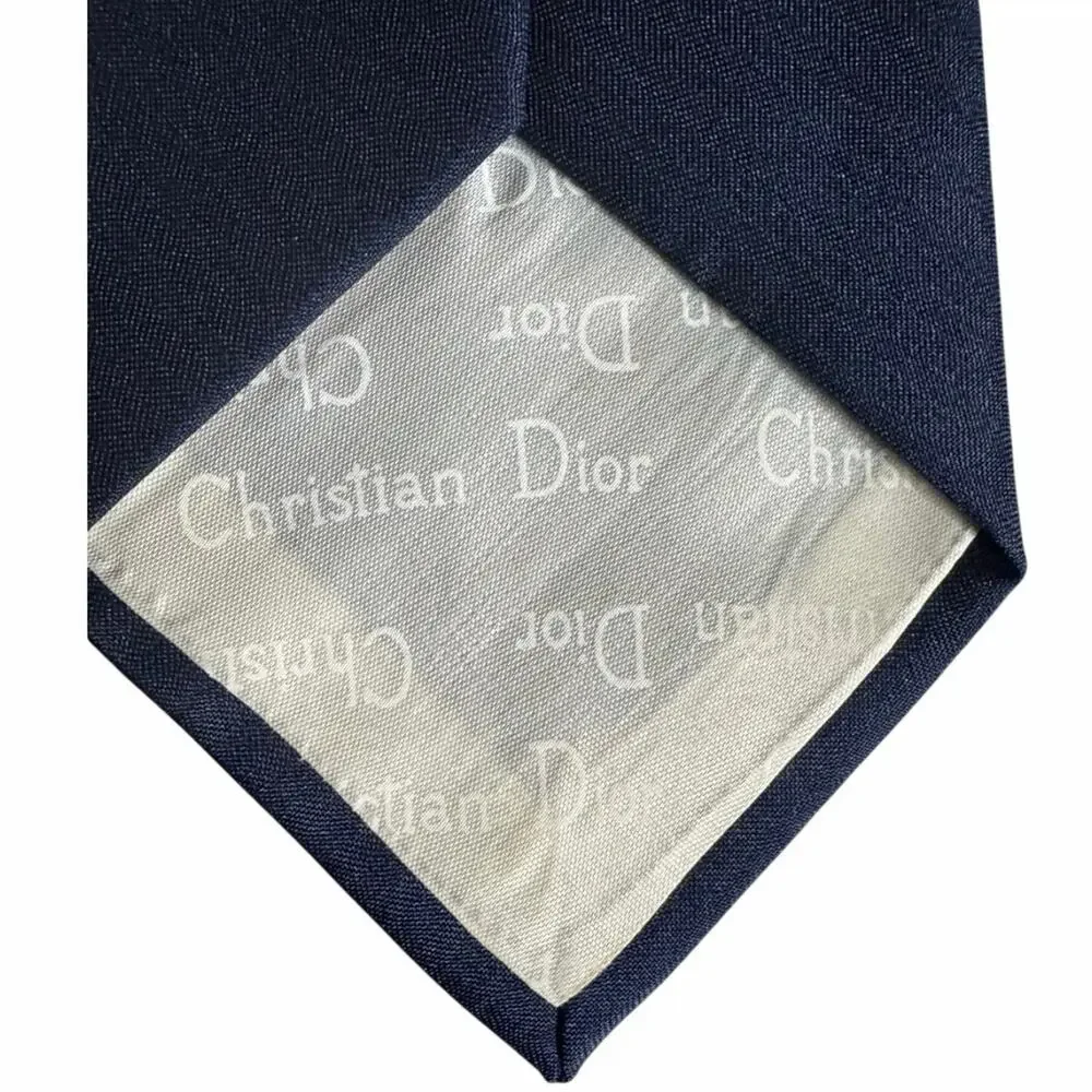 Christian Dior Monsieur Navy Blue Embroidered 'CD' Mens Vintage Tie